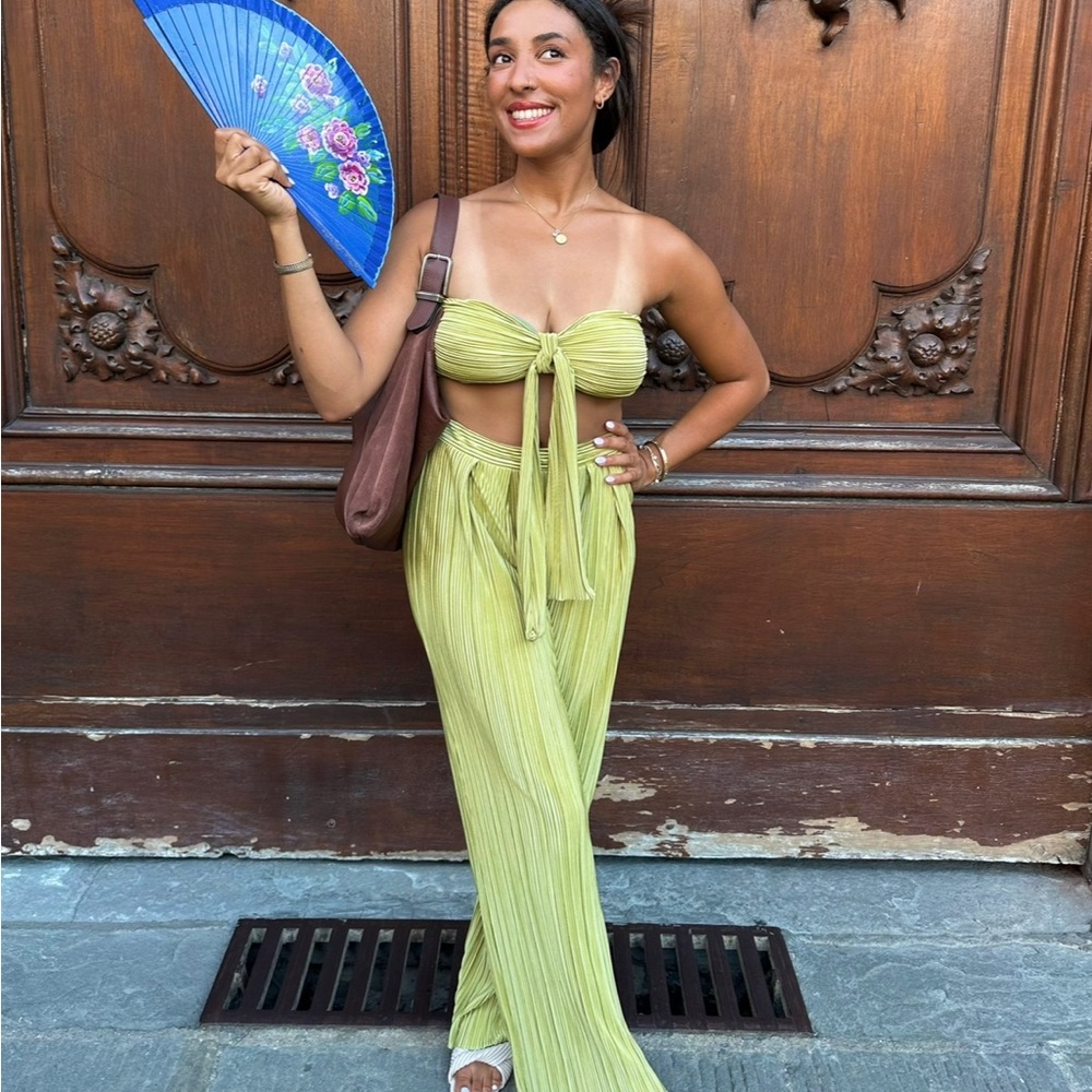 2 piece green silky set